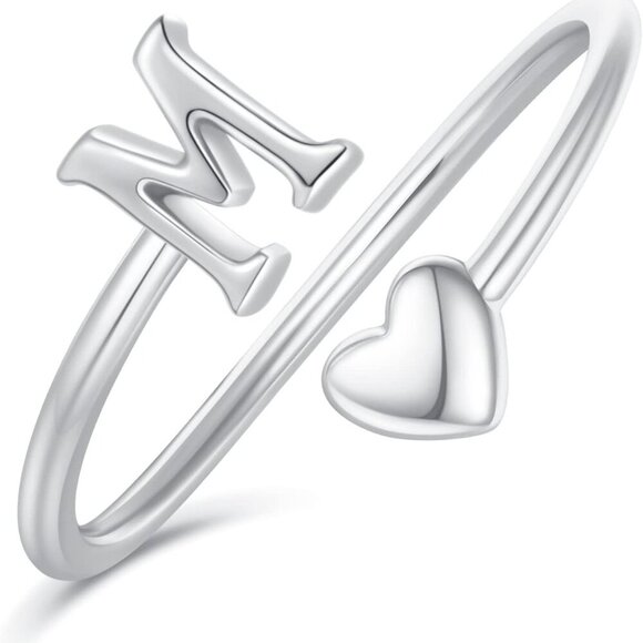 Jewelry - Heart Initial Rings for Women Teen Girls, Stackable Rings Cute Dainty Adjustable